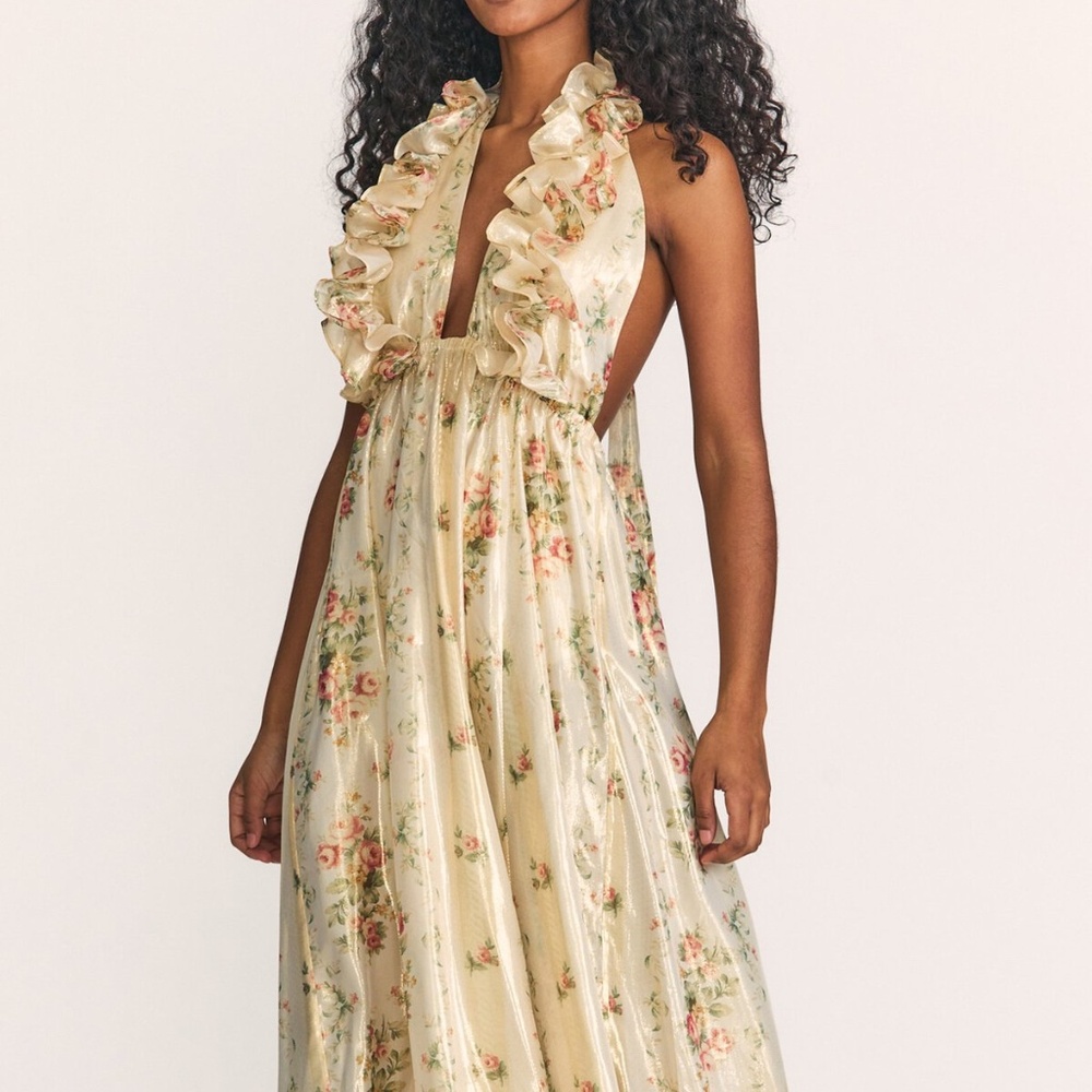 Antonie Printed Silk-Blend Maxi Dress Gold/White Only